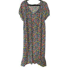 Talbots Dress Size 20W Tie Neck Floral Flutter Sleeve Elastic Waist
